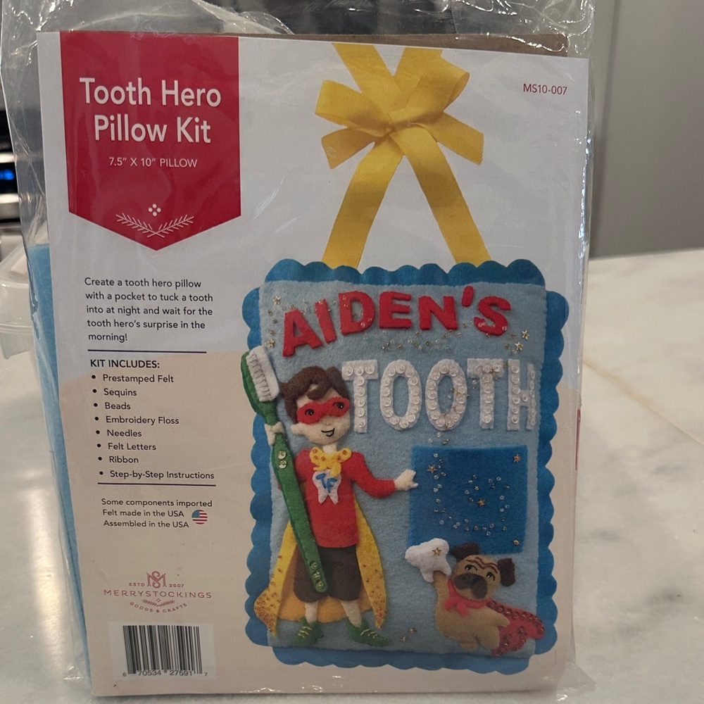 Tooth Hero Pillow Kit with Blue and Red Accents